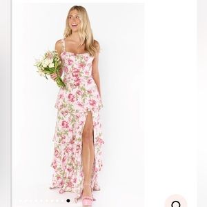 Show me your MUMU dress lady corset garden romantic  pink floral maxi dress